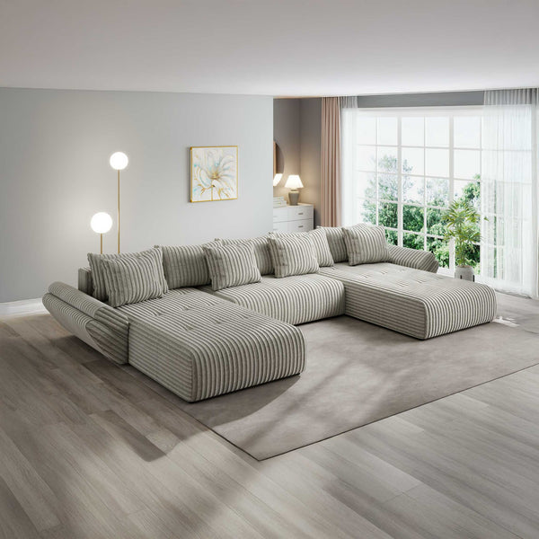 Colțar extensibil dumonde cu ladă de depozitare si sezut confortabil din spuma high-density, Berlin U Tilia Gri- Bej 11 380x180 cm