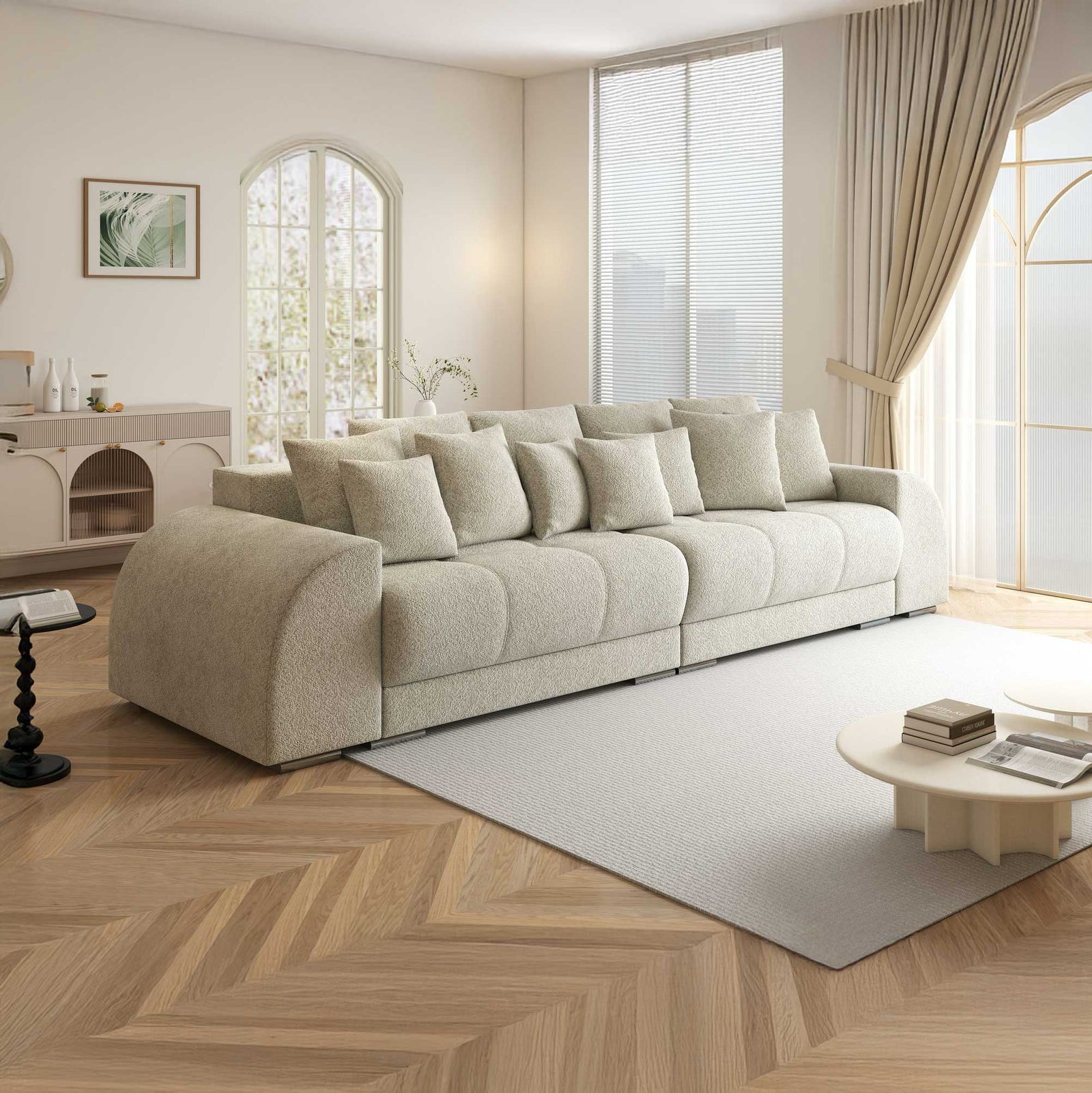 Canapea extensibilă dumonde cu 2 lăzi de depozitare si sezut confortabil din spuma high-density, Verona Arena Bej 20 310x100 cm