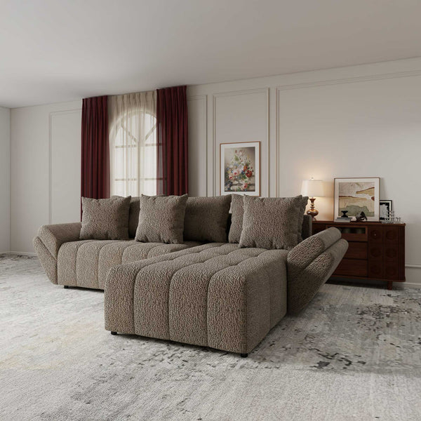 Colțar extensibil dumonde cu ladă de depozitare si sezut confortabil din spuma high-density, Berlin Jaguar Maro Cappuccino 8 II 280x185 cm