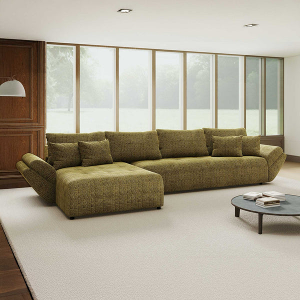Colțar extensibil dumonde cu ladă de depozitare si sezut confortabil din spuma high-density, Berlin XL Cremona Olive 38 350x185 cm