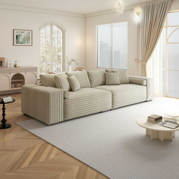 Canapea extensibilă dumonde cu ladă de depozitare si sezut confortabil din spuma high-density, Marbela XXL Tilia Bej 08 290x100 cm