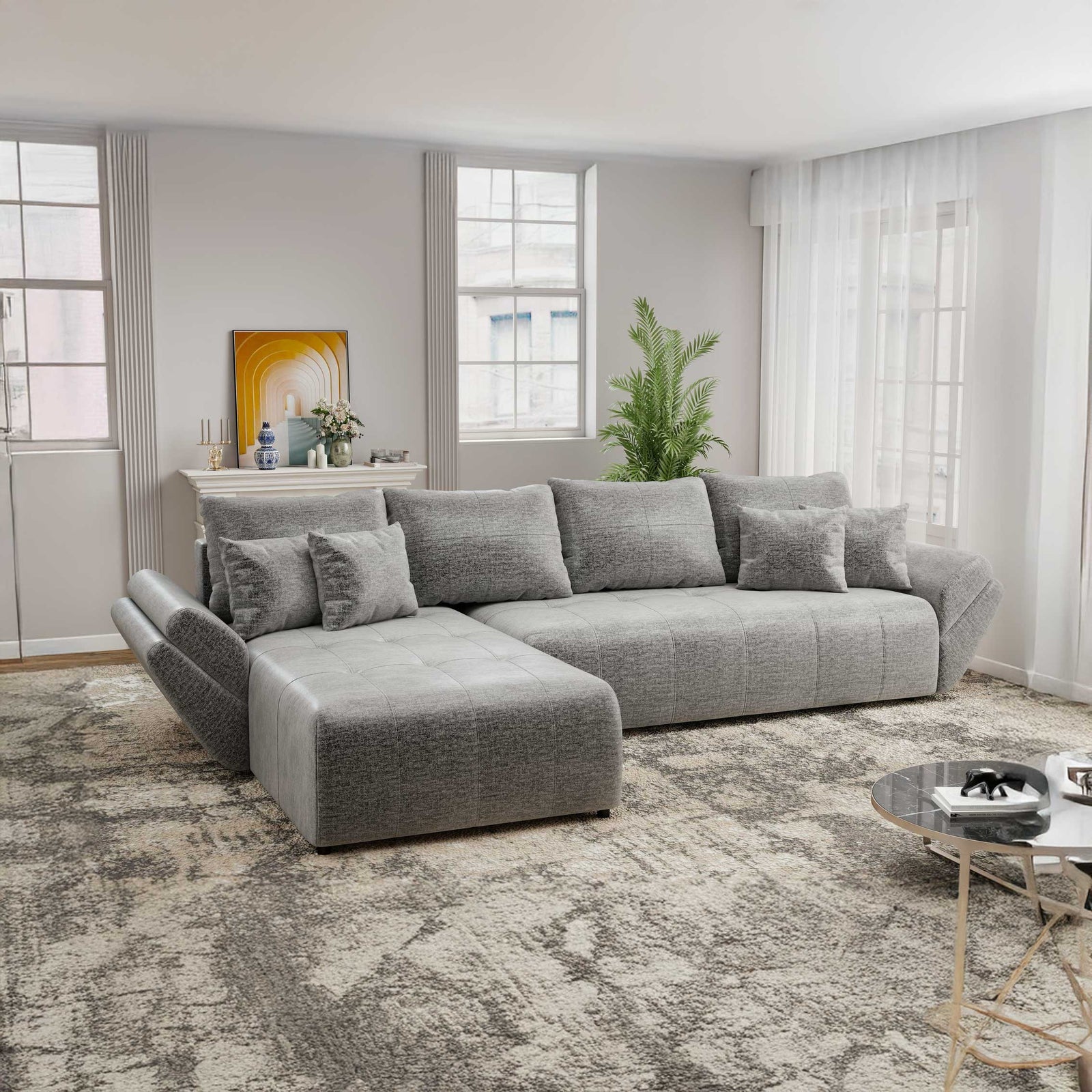 Colțar extensibil dumonde cu ladă de depozitare si sezut confortabil din spuma high-density, Berlin XL Monolith Gri 85 350x185 cm