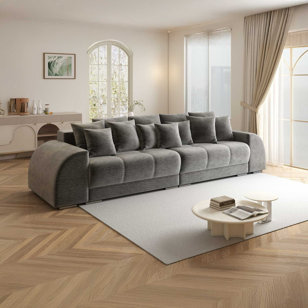 Canapea extensibilă dumonde cu 2 lăzi de depozitare si sezut confortabil din spuma high-density, Verona Monolith Gri 85 310x100 cm