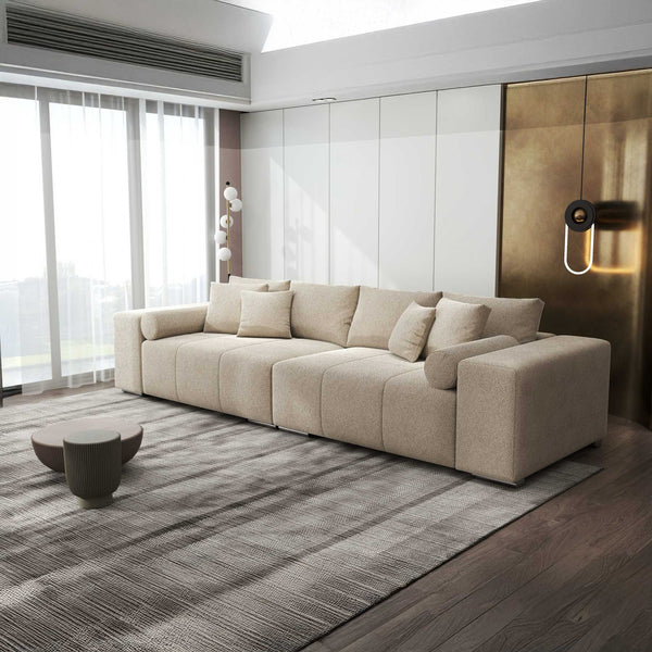 Canapea extensibilă dumonde cu ladă de depozitare si sezut confortabil din spuma high-density, Marbela XXL Quelle Bej 05 290x100 cm