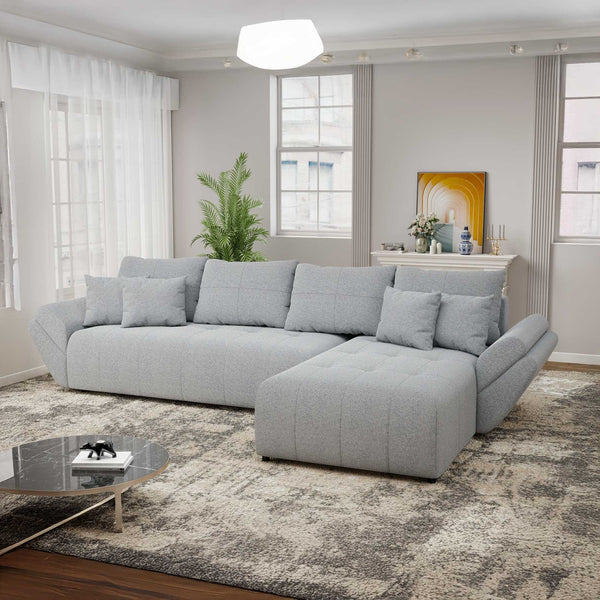 Colțar extensibil dumonde cu ladă de depozitare si sezut confortabil din spuma high-density, Berlin XL Monte Gri 84 II 350x185 cm