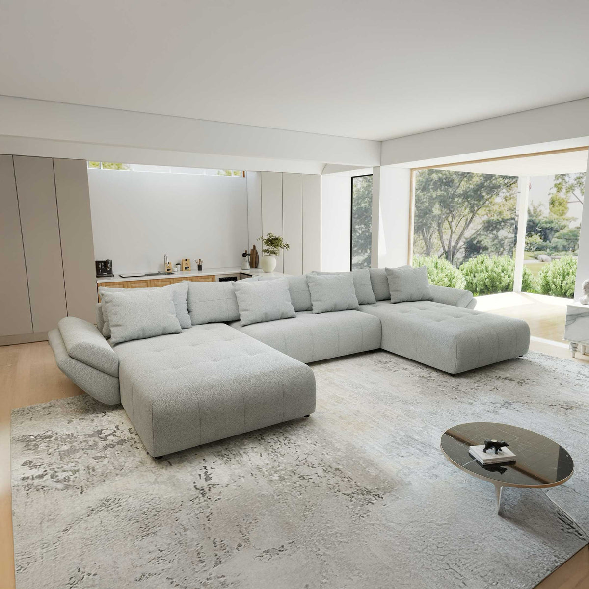 Colțar extensibil dumonde cu ladă de depozitare si sezut confortabil din spuma high-density, Berlin U Quelle Gri 83 380x180 cm