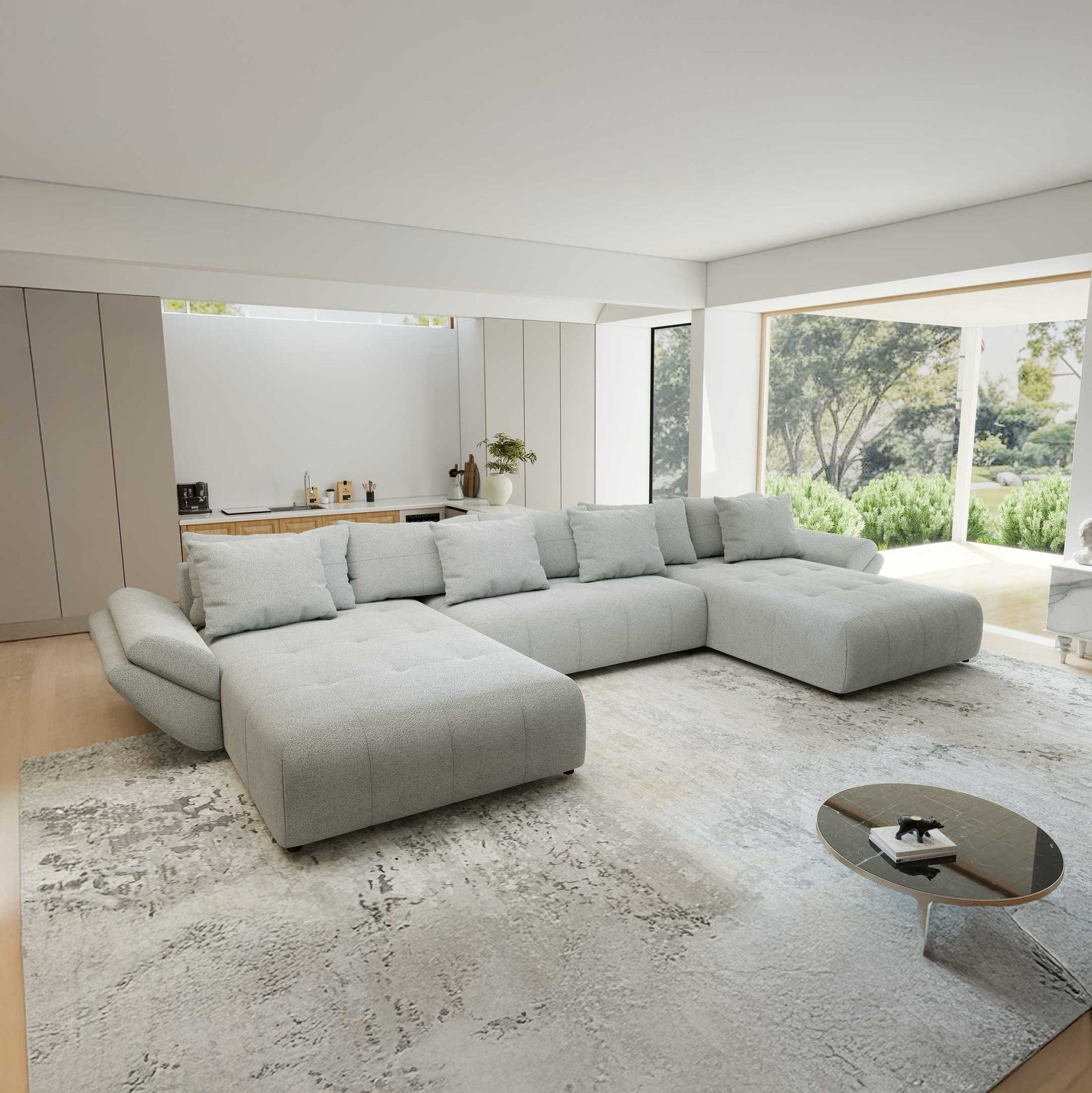 Colțar extensibil dumonde cu ladă de depozitare si sezut confortabil din spuma high-density, Berlin U Quelle Gri 83 380x180 cm