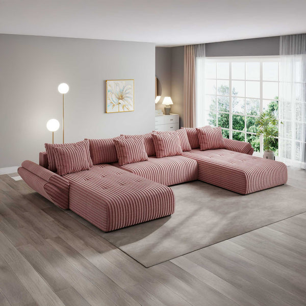 Colțar extensibil dumonde cu ladă de depozitare si sezut confortabil din spuma high-density, Berlin U Tilia Roz Pudrat 62 380x180 cm