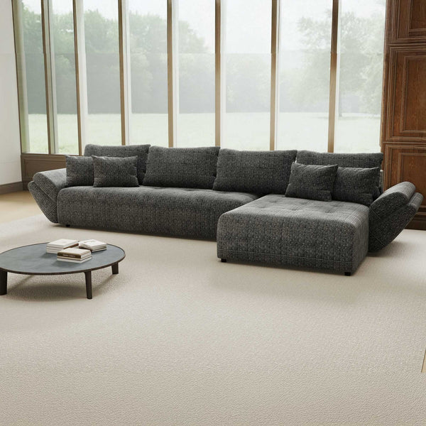 Colțar extensibil dumonde cu ladă de depozitare si sezut confortabil din spuma high-density, Berlin XL Cremona Gri 95 II 350x185 cm