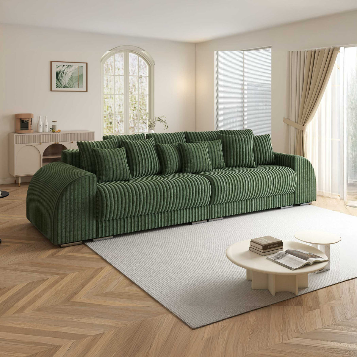 Canapea extensibilă dumonde cu 2 lăzi de depozitare si sezut confortabil din spuma high-density, Verona Tilia Verde 39 310x100 cm