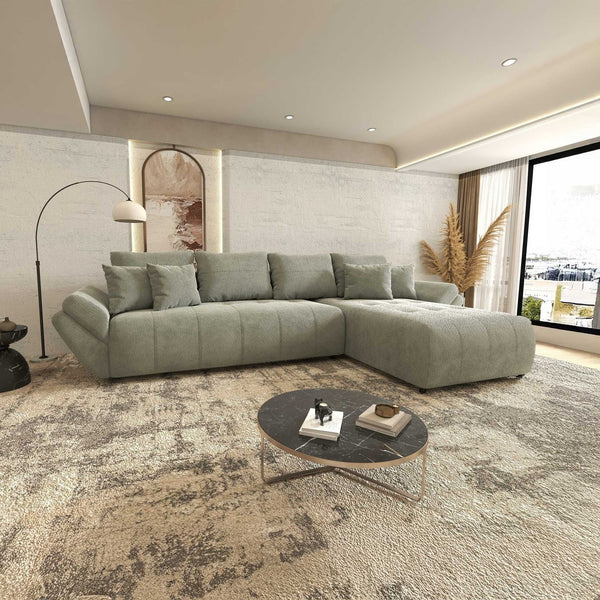 Colțar extensibil dumonde cu ladă de depozitare si sezut confortabil din spuma high-density, Berlin XL Vibe Mint 85 II 350x185 cm