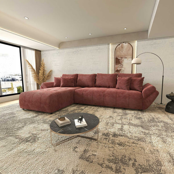 Colțar extensibil dumonde cu ladă de depozitare si sezut confortabil din spuma high-density, Berlin XL Vibe Rosu 58 350x185 cm
