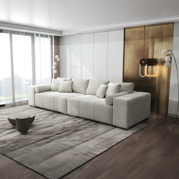 Canapea extensibilă dumonde cu ladă de depozitare si sezut confortabil din spuma high-density, Marbela XXL Arena Bej 2 290x100 cm