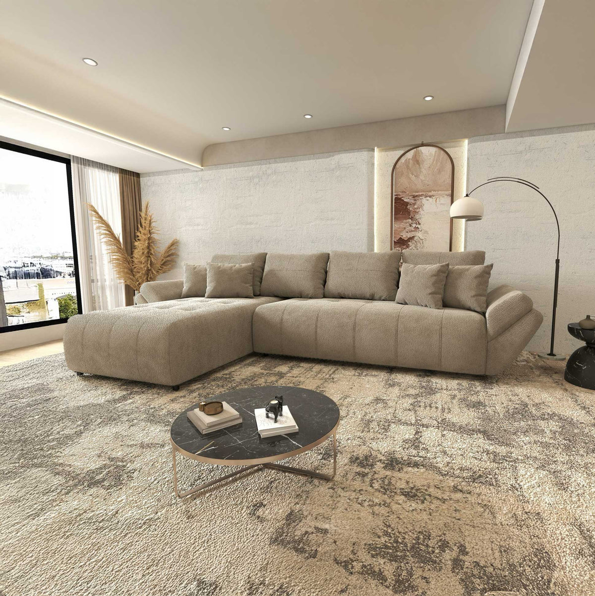 Colțar extensibil dumonde cu ladă de depozitare si sezut confortabil din spuma high-density, Berlin XL Vibe Maro 21 350x185 cm