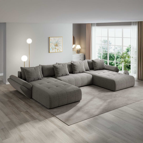 Colțar extensibil dumonde cu ladă de depozitare si sezut confortabil din spuma high-density, Berlin U Monte Gri 16 380x180 cm