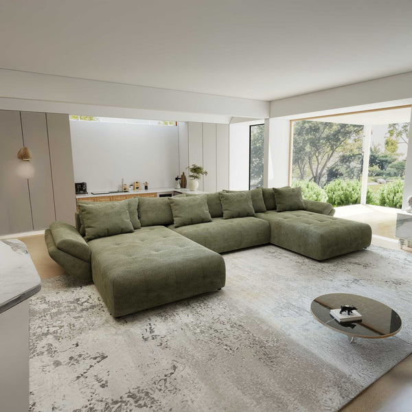 Colțar extensibil dumonde cu ladă de depozitare si sezut confortabil din spuma high-density, Berlin U Vibe Olive 38 380x180 cm