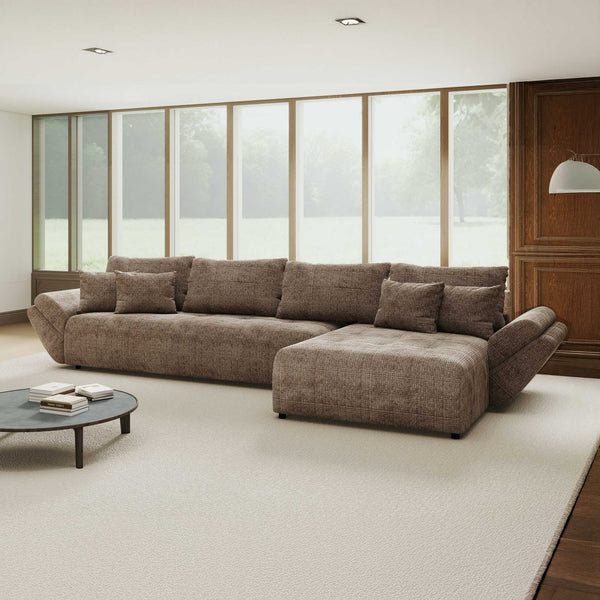 Colțar extensibil dumonde cu ladă de depozitare si sezut confortabil din spuma high-density, Berlin XL Cremona Maro-bej 24 II 350x185 cm