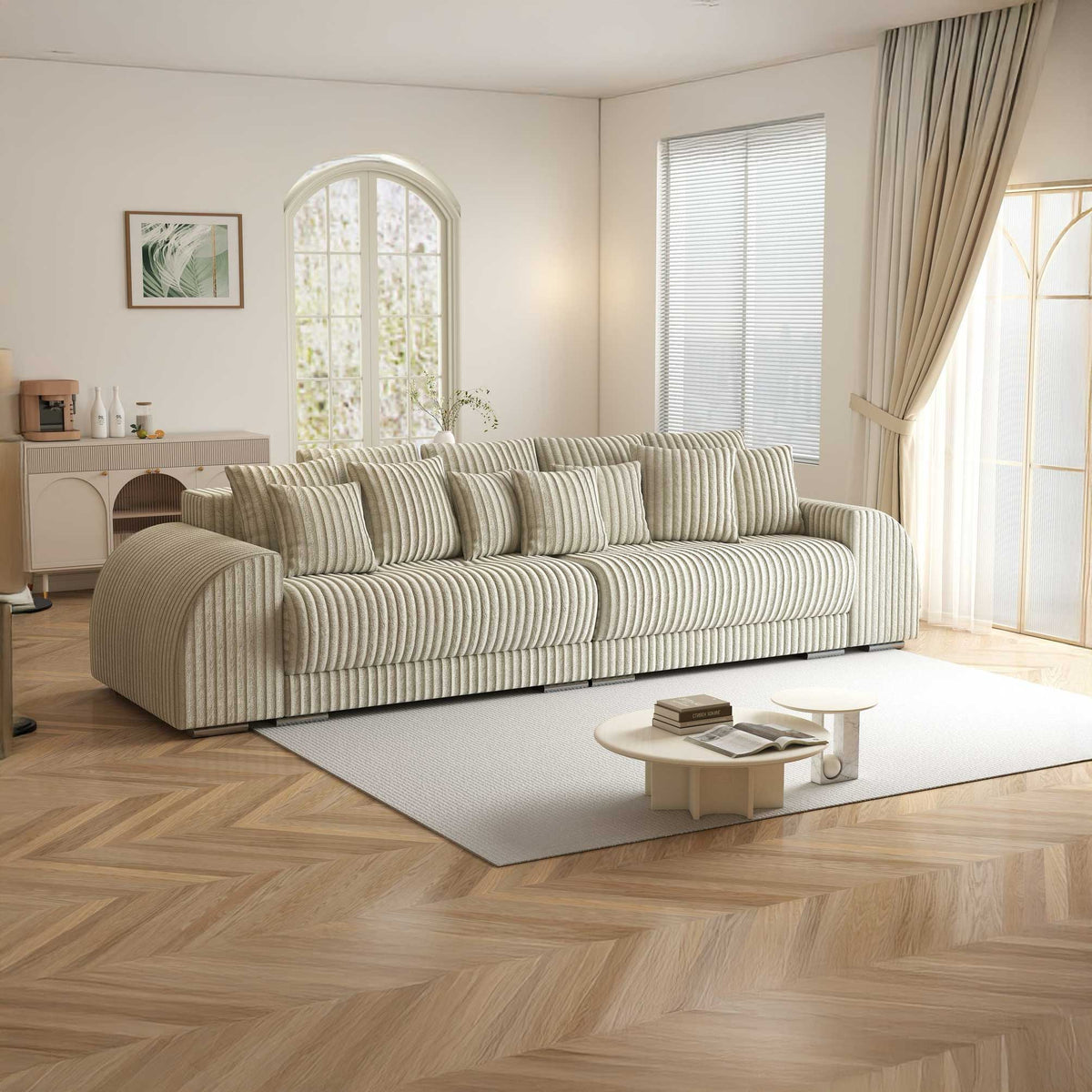 Canapea extensibilă dumonde cu 2 lăzi de depozitare si sezut confortabil din spuma high-density, Verona Tilia Bej 08 310x100 cm
