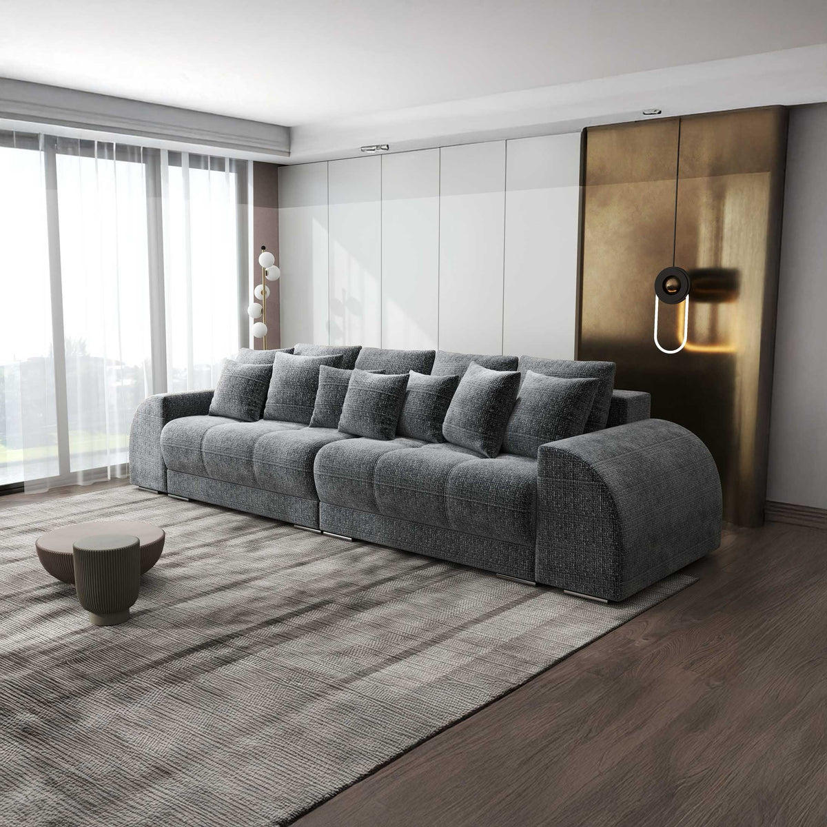 Canapea extensibilă dumonde cu 2 lăzi de depozitare si sezut confortabil din spuma high-density, Verona Cremona Gri 95 310x100 cm