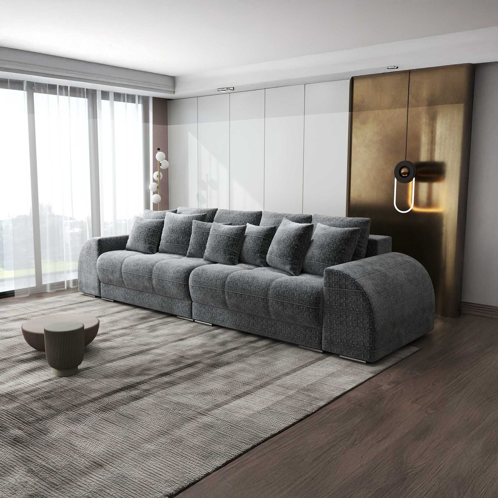 Canapea extensibilă dumonde cu 2 lăzi de depozitare si sezut confortabil din spuma high-density, Verona Cremona Gri 95 310x100 cm