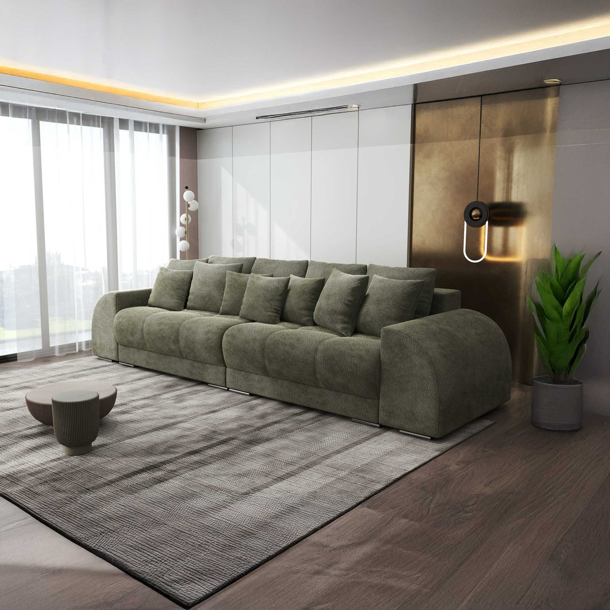 Canapea extensibilă dumonde cu 2 lăzi de depozitare si sezut confortabil din spuma high-density, Verona Vibe Olive 38 310x100 cm