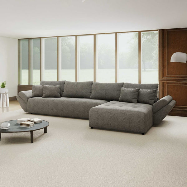 Colțar extensibil dumonde cu ladă de depozitare si sezut confortabil din spuma high-density, Berlin XL Quelle Gri 92 II 350x185 cm