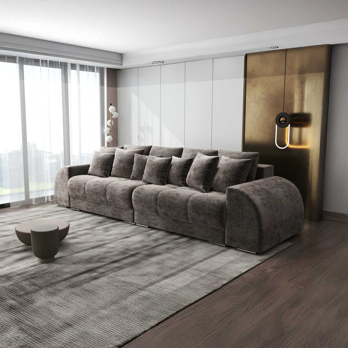 Canapea extensibilă dumonde cu 2 lăzi de depozitare si sezut confortabil din spuma high-density, Verona Cremona Maro-bej 24 310x100 cm