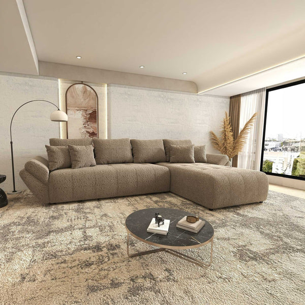 Colțar extensibil dumonde cu ladă de depozitare si sezut confortabil din spuma high-density, Berlin XL Jaguar Maro Cappuccino 8 II 350x185 cm