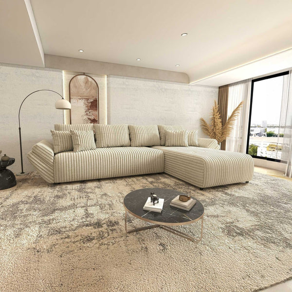 Colțar extensibil dumonde cu ladă de depozitare si sezut confortabil din spuma high-density, Berlin XL Tilia Bej 08 II 350x185 cm