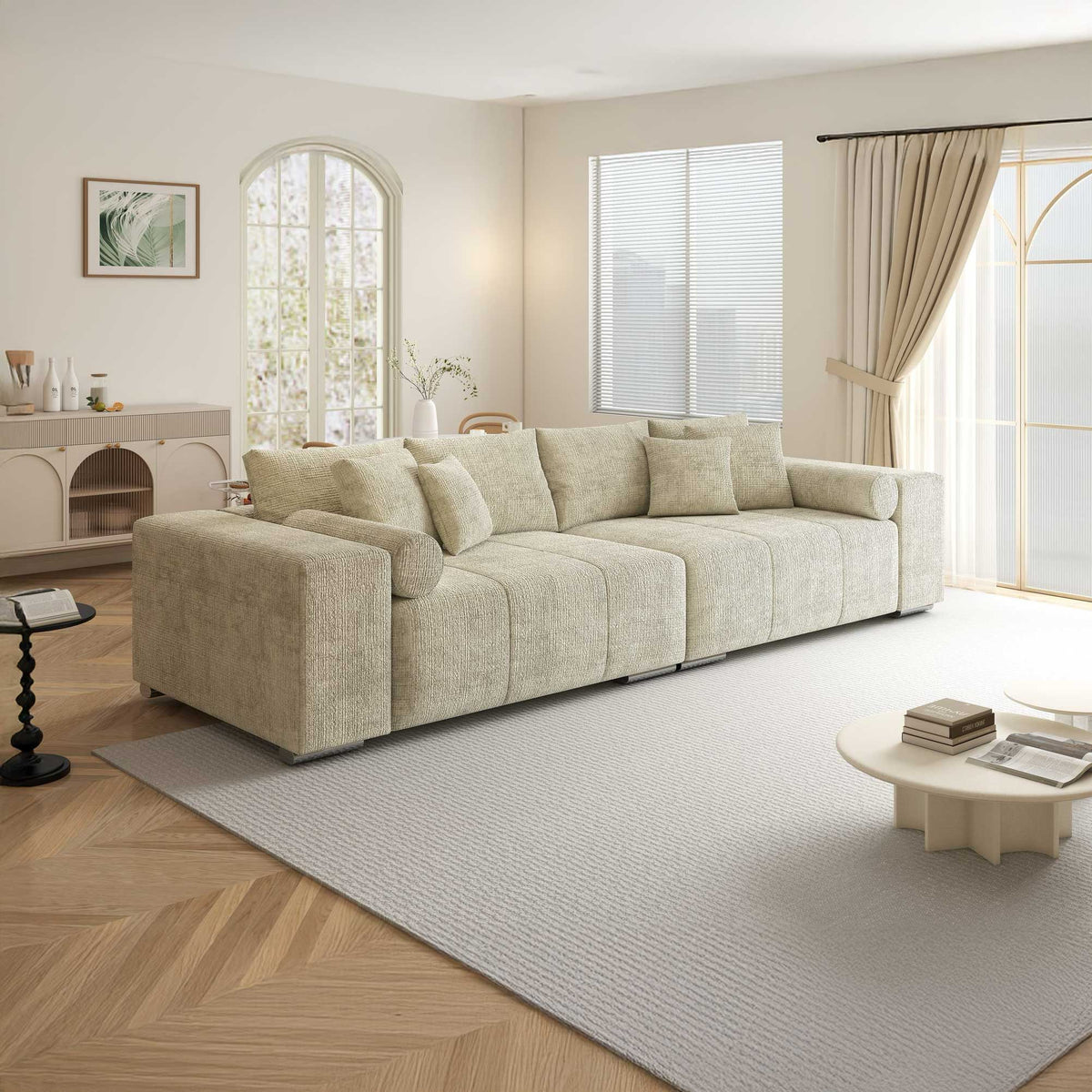Canapea extensibilă dumonde cu ladă de depozitare si sezut confortabil din spuma high-density, Marbela XXL Cremona Gri Deschis 02 290x100 cm
