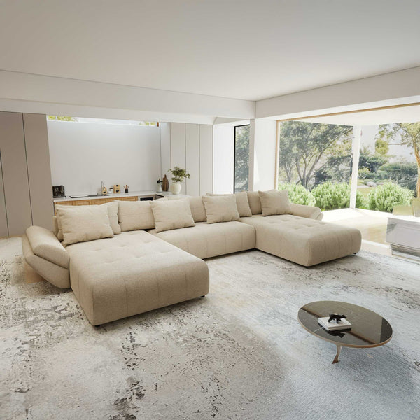 Colțar extensibil dumonde cu ladă de depozitare si sezut confortabil din spuma high-density, Berlin U Quelle Bej 05 380x180 cm