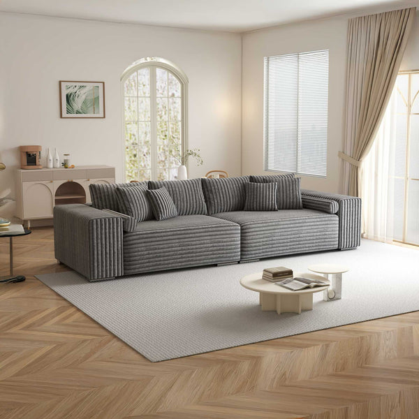 Canapea extensibilă dumonde cu ladă de depozitare si sezut confortabil din spuma high-density, Marbela XXL Tilia Gri 90 290x100 cm
