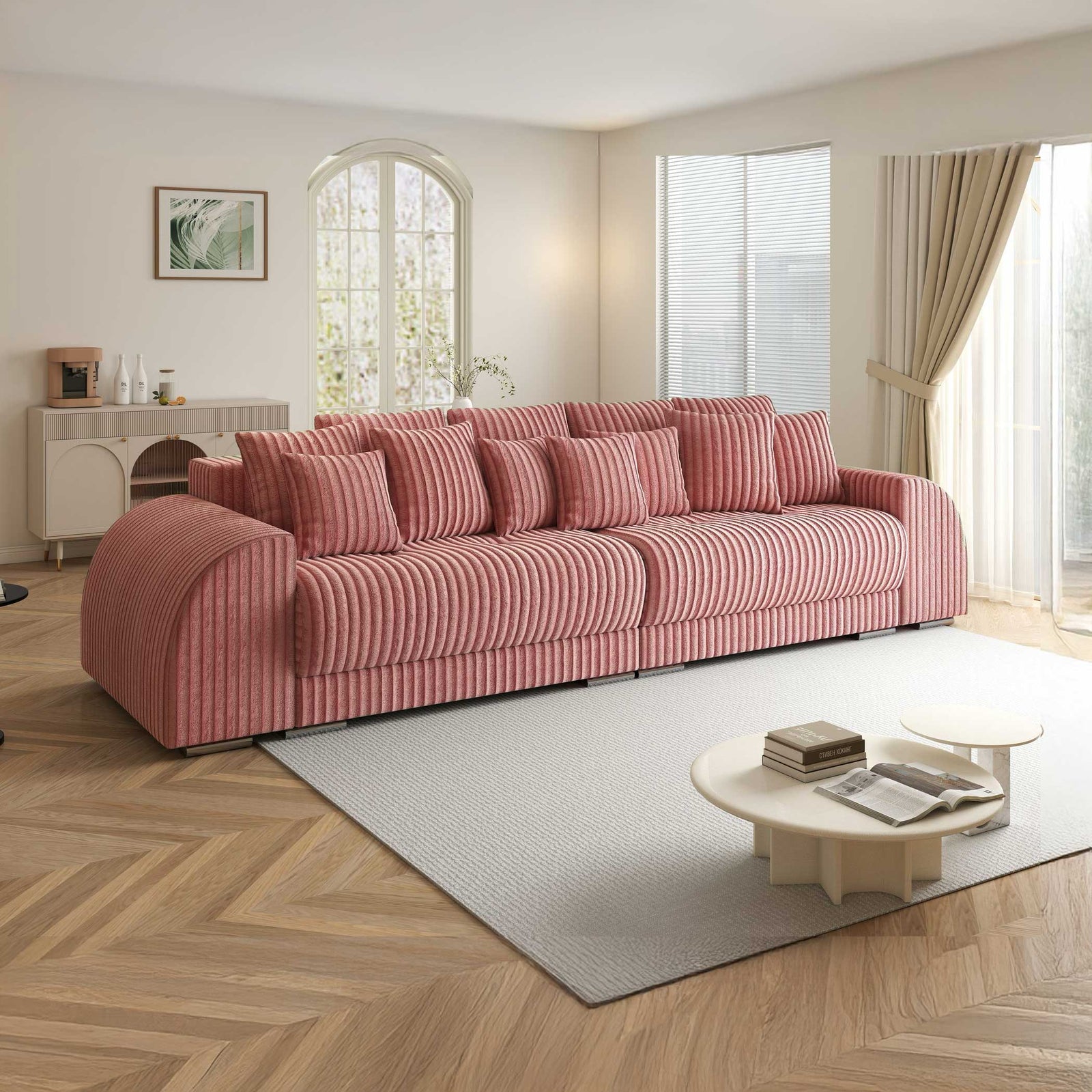 Canapea extensibilă dumonde cu 2 lăzi de depozitare si sezut confortabil din spuma high-density, Verona Tilia Roz Pudrat 62 310x100 cm