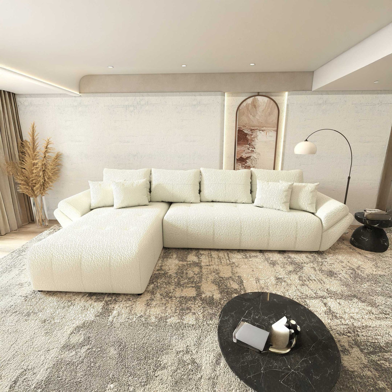 Colțar extensibil dumonde cu ladă de depozitare si sezut confortabil din spuma high-density, Berlin XL Jaguar Ivory 1 350x185 cm