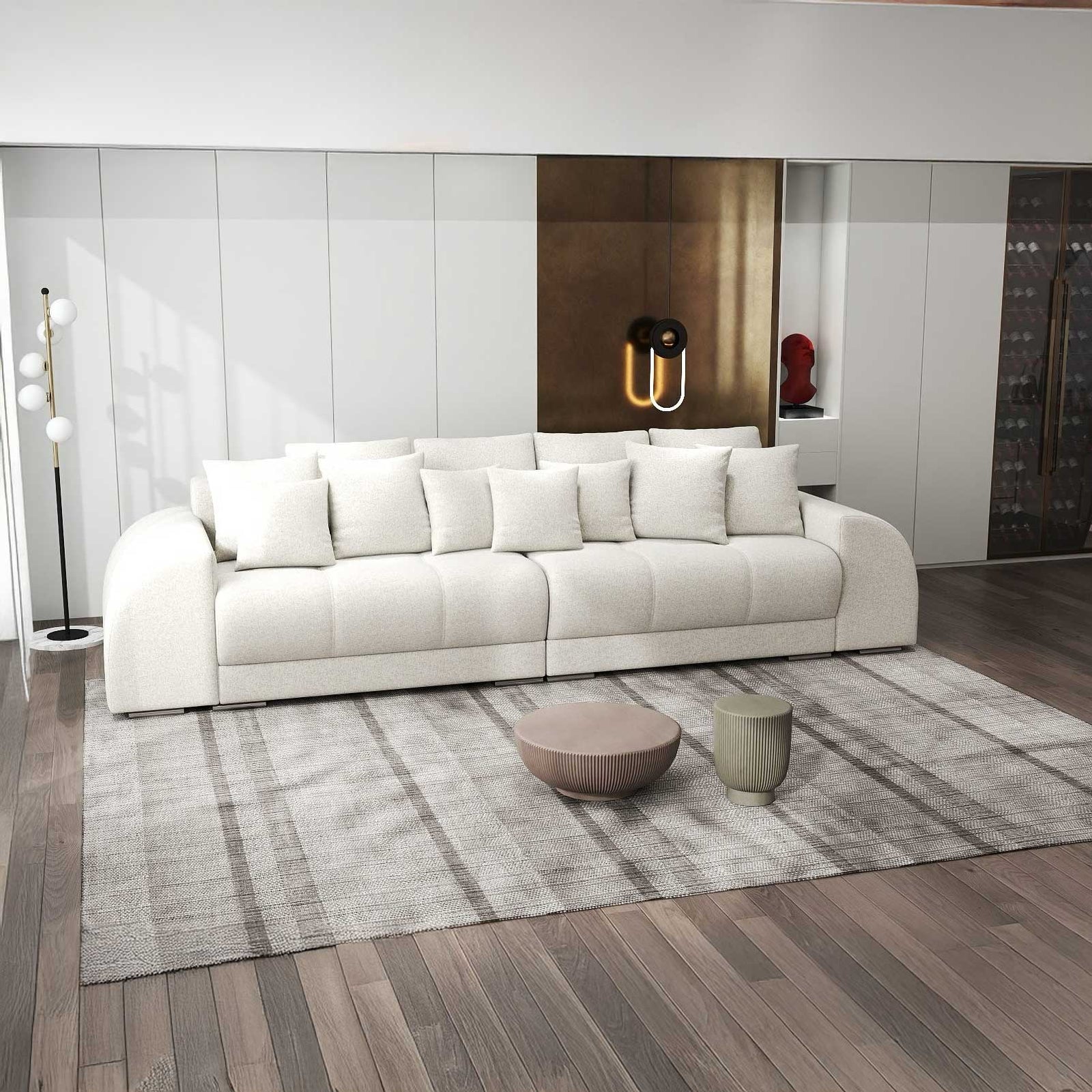 Canapea extensibilă dumonde cu 2 lăzi de depozitare si sezut confortabil din spuma high-density, Verona Monte Bej 03 310x100 cm