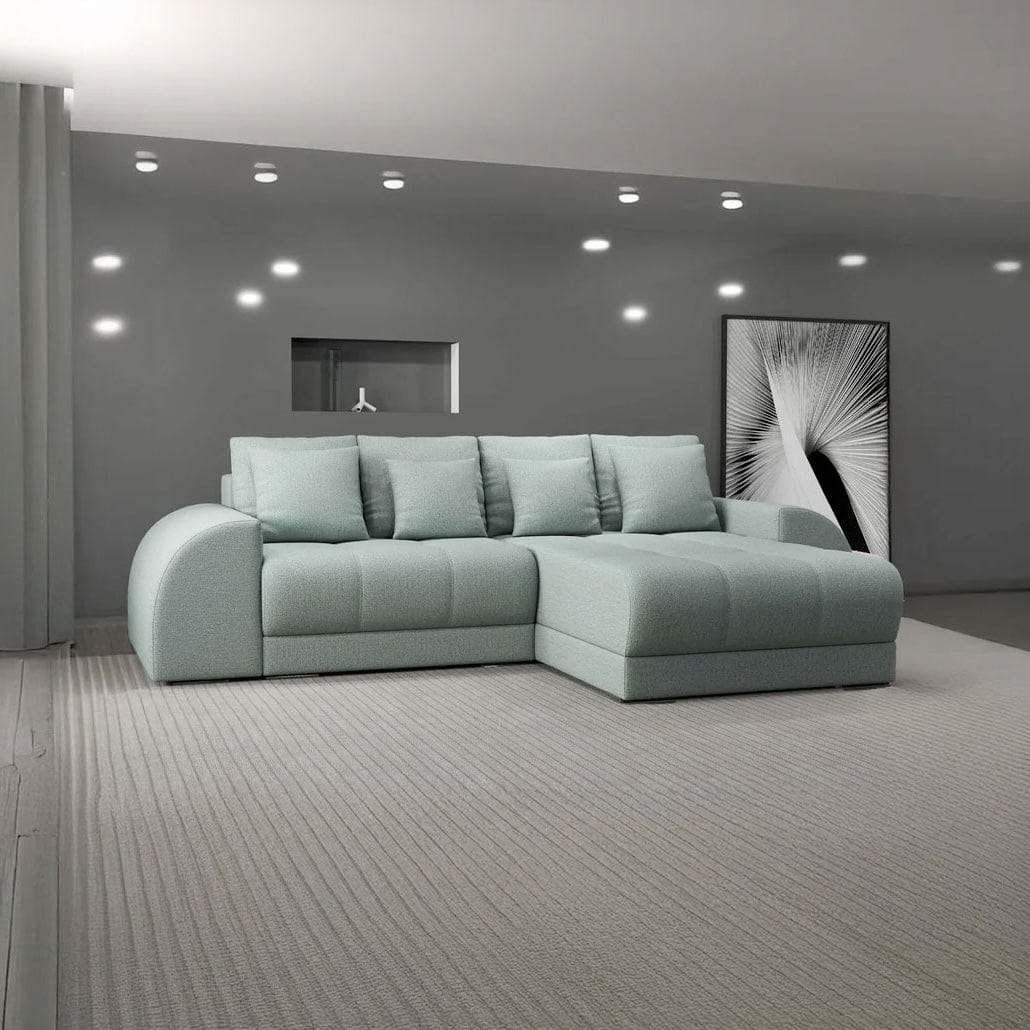 Colțar extensibil dumonde cu ladă de depozitare si sezut confortabil din spuma HR, Verona Enjoy Mint II 290x185 cm Fabrica
