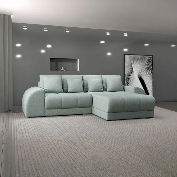 Colțar extensibil dumonde cu ladă de depozitare si sezut confortabil din spuma HR, Verona Enjoy Mint II 290x185 cm Fabrica