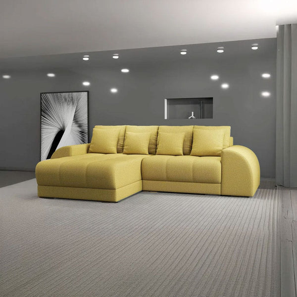 Colțar extensibil dumonde cu ladă de depozitare si sezut confortabil din spuma HR, Verona Enjoy Melon 290x185 cm Fabrica