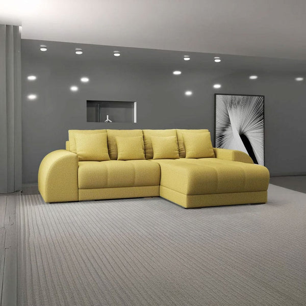 Colțar extensibil dumonde cu ladă de depozitare si sezut confortabil din spuma HR, Verona Enjoy Melon II 290x185 cm Fabrica