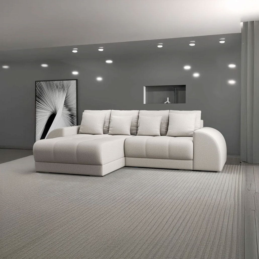 Colțar extensibil dumonde cu ladă de depozitare si sezut confortabil din spuma HR, Verona Enjoy Bej 290x185 cm Fabrica