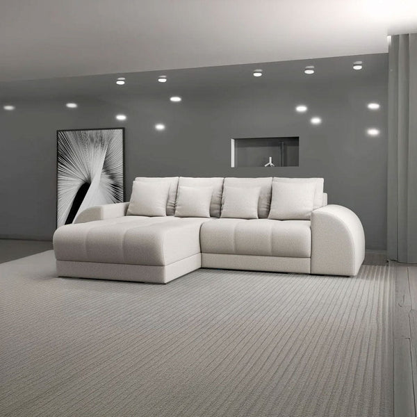 Colțar extensibil dumonde cu ladă de depozitare si sezut confortabil din spuma HR, Verona Enjoy Bej 290x185 cm Fabrica