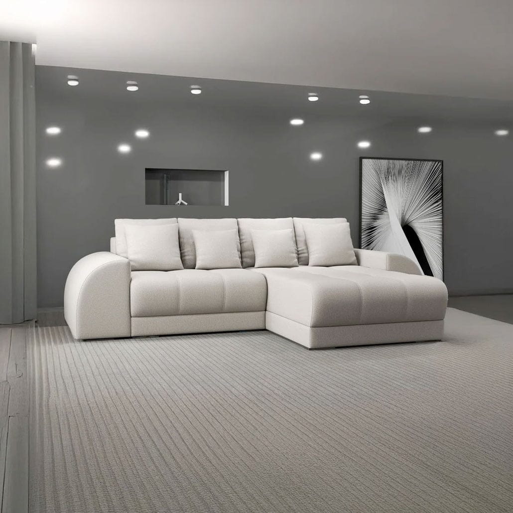 Colțar extensibil dumonde cu ladă de depozitare si sezut confortabil din spuma HR, Verona Enjoy Bej II 290x185 cm Fabrica