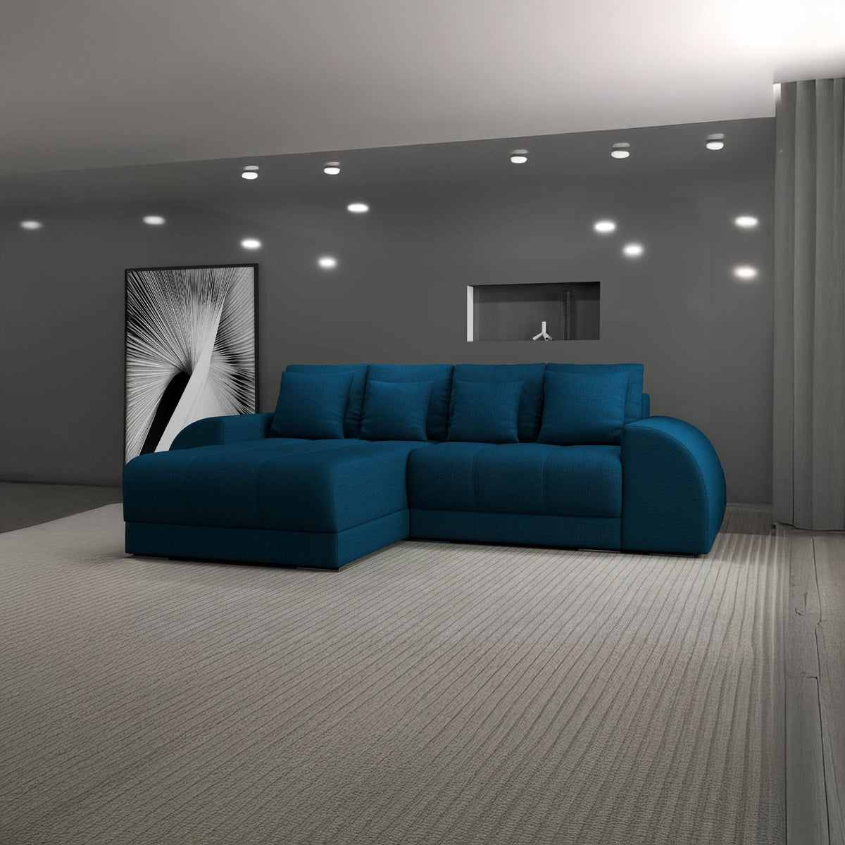 Colțar extensibil dumonde cu ladă de depozitare si sezut confortabil din spuma HR, Verona Enjoy Petrol 290x185 cm Fabrica
