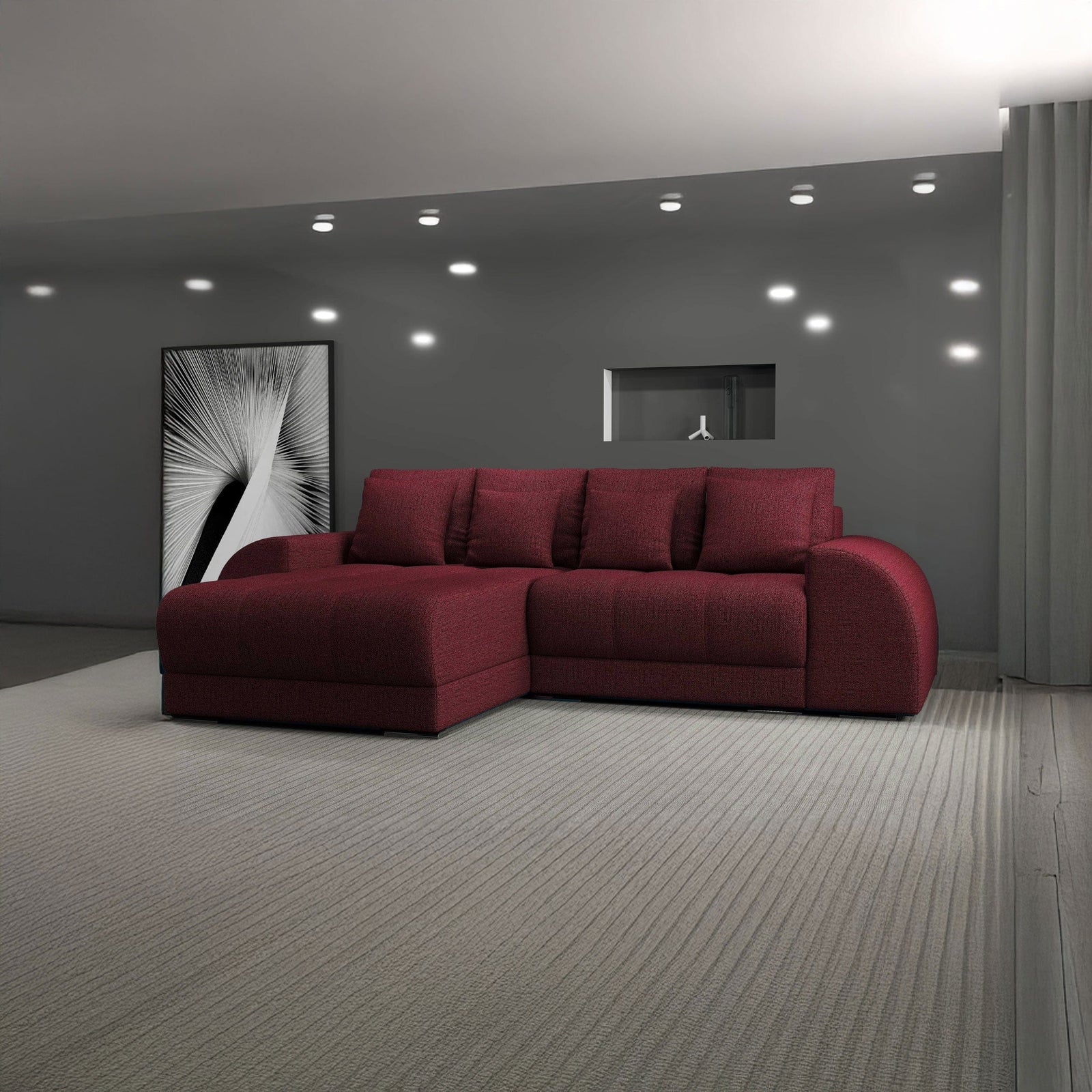 Colțar extensibil dumonde cu ladă de depozitare si sezut confortabil din spuma HR, Verona Enjoy Rosu 290x185 cm Fabrica