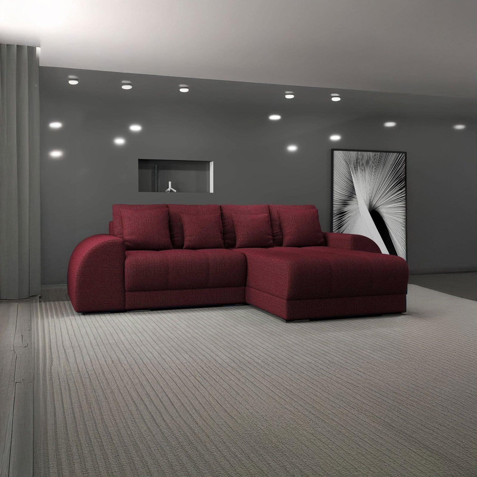 Colțar extensibil dumonde cu ladă de depozitare si sezut confortabil din spuma HR, Verona Enjoy Rosu II 290x185 cm Fabrica
