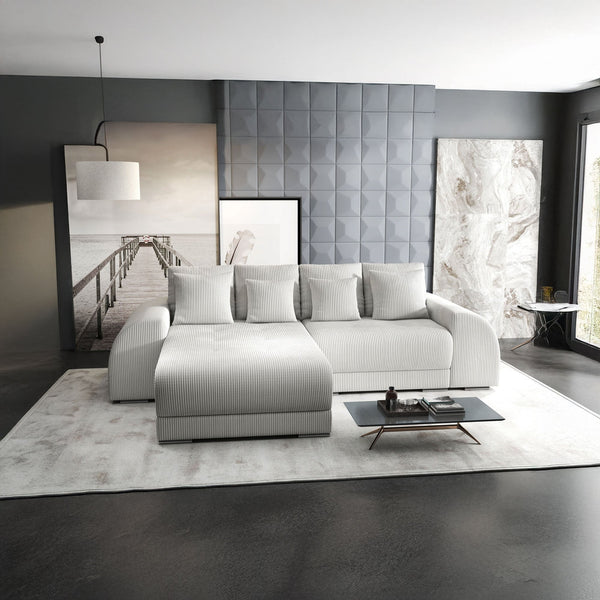 Colțar extensibil dumonde cu ladă de depozitare si sezut confortabil din spuma HR, Verona Zoom Crem 290x185 cm Fabrica