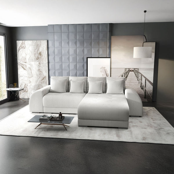 Colțar extensibil dumonde cu ladă de depozitare si sezut confortabil din spuma HR, Verona Zoom Crem II 290x185 cm Fabrica