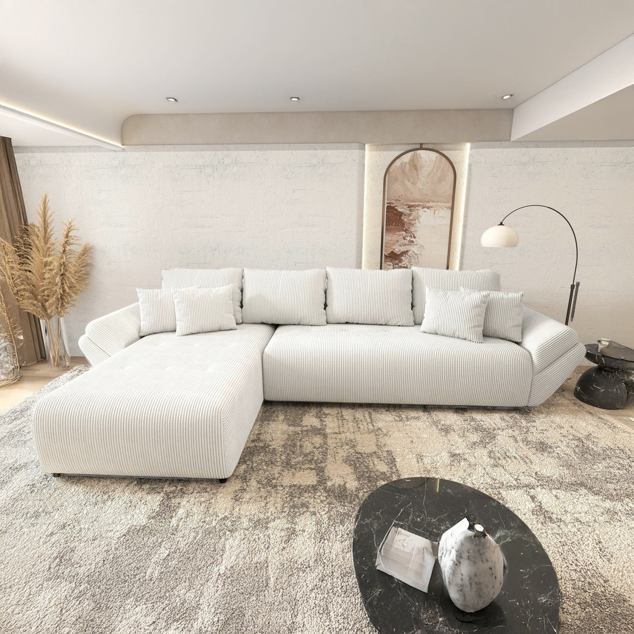 Colțar extensibil dumonde cu ladă de depozitare Berlin XL Zoom Crem 350x185 cm